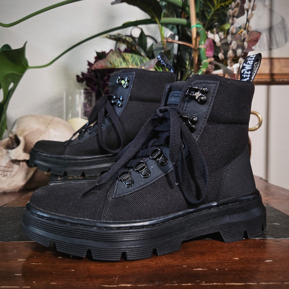 Doc Martens Combs W Black Canvas Combat Boots Womens 7 Tactical Utility Lug Sole